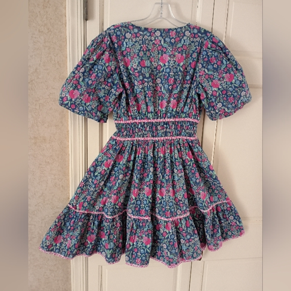Shoshanna Vibrant Floral Puff Sleeve Mini Dress.Pit To Pit 18" - Picture 4 of 10
